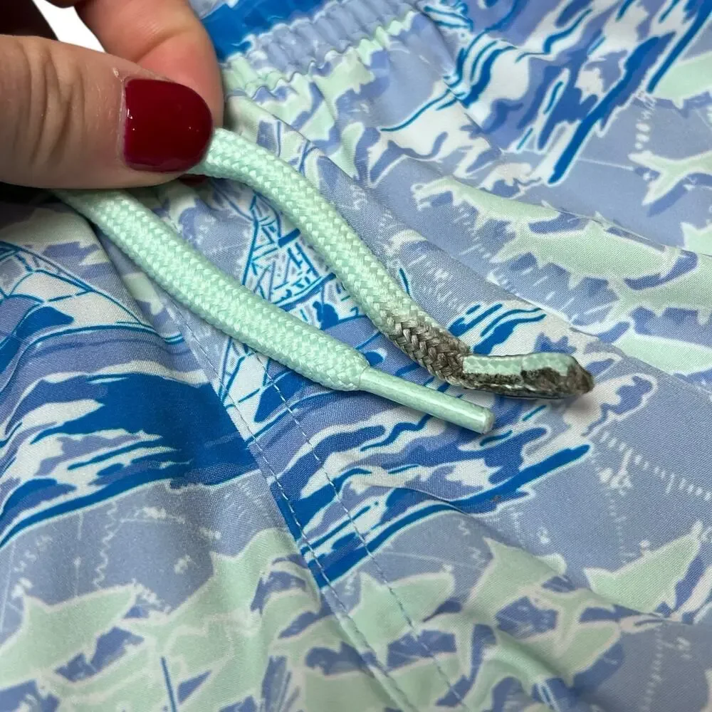 Vineyard Vines Swim Trunks Boy Toddler Swimsuit 2T Fishing Boat Ocean Blue Fish